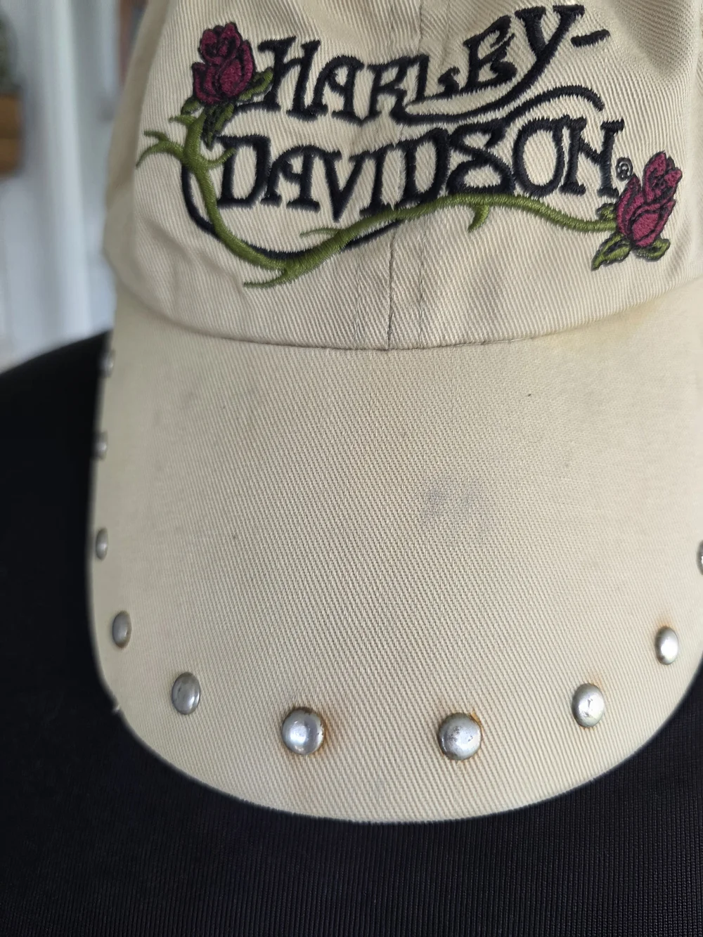 Vintage Y2K Harley-Davidson Embroidered Studded Baseball Cap Cream Biker 2006 - Picture 13 of 16